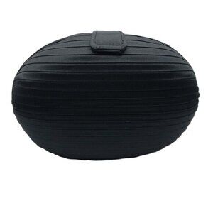 Vintage Evening Bag La Regale Black Satin Tiered Pleated Clamshell Hard Side Bag
